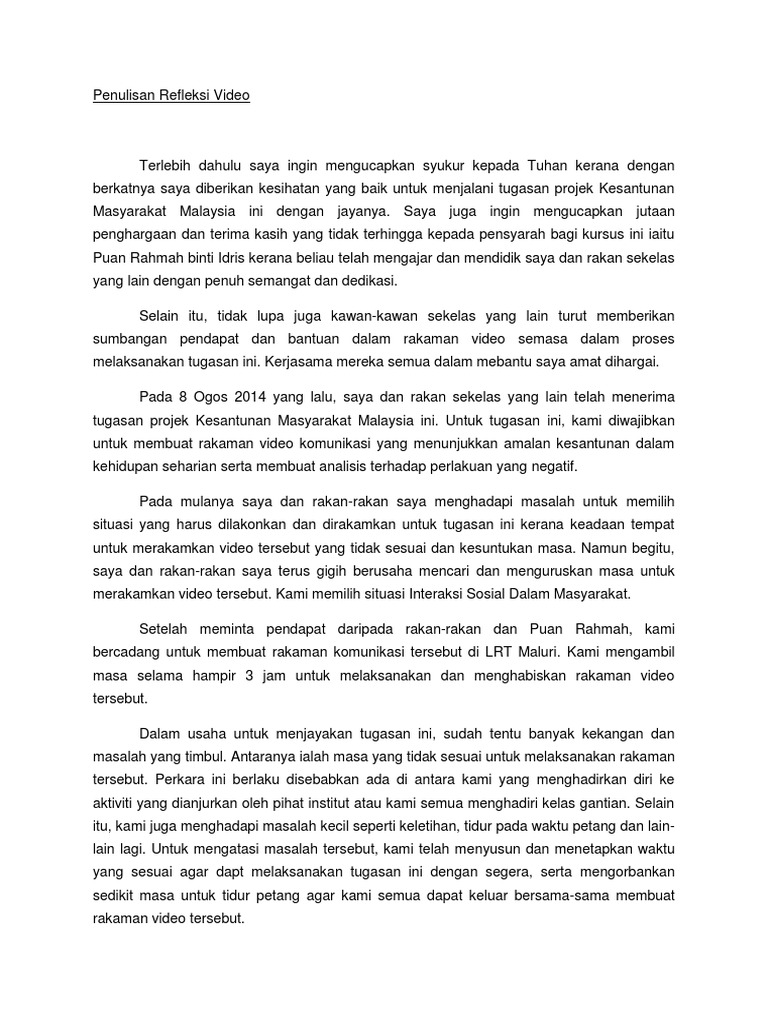 Penulisan Refleksi Video Pdf