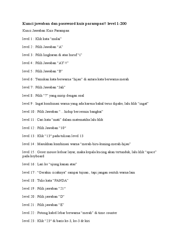 Kunci Jawaban Dan Password Kuis Parampaa