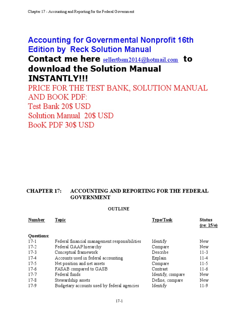 Accounting for Governmental & Nonprofit 16e Solution Manual Chapter 17 |  Audit | Financial Statement