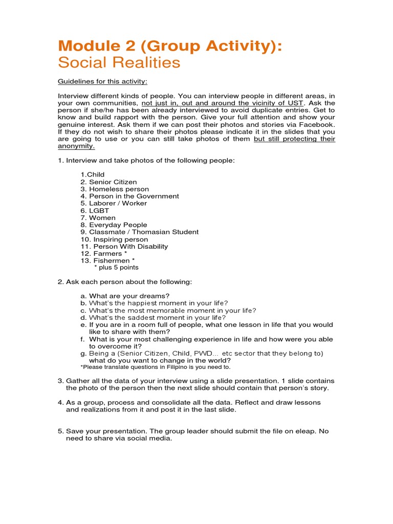 Social Realities: Module 2 (Group Activity) | PDF