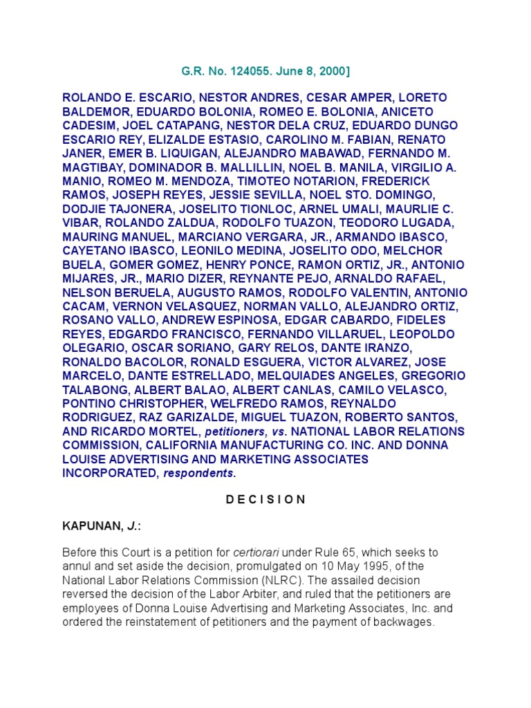 Escario Vs NLRC PDF Independent Contractor Memorandum