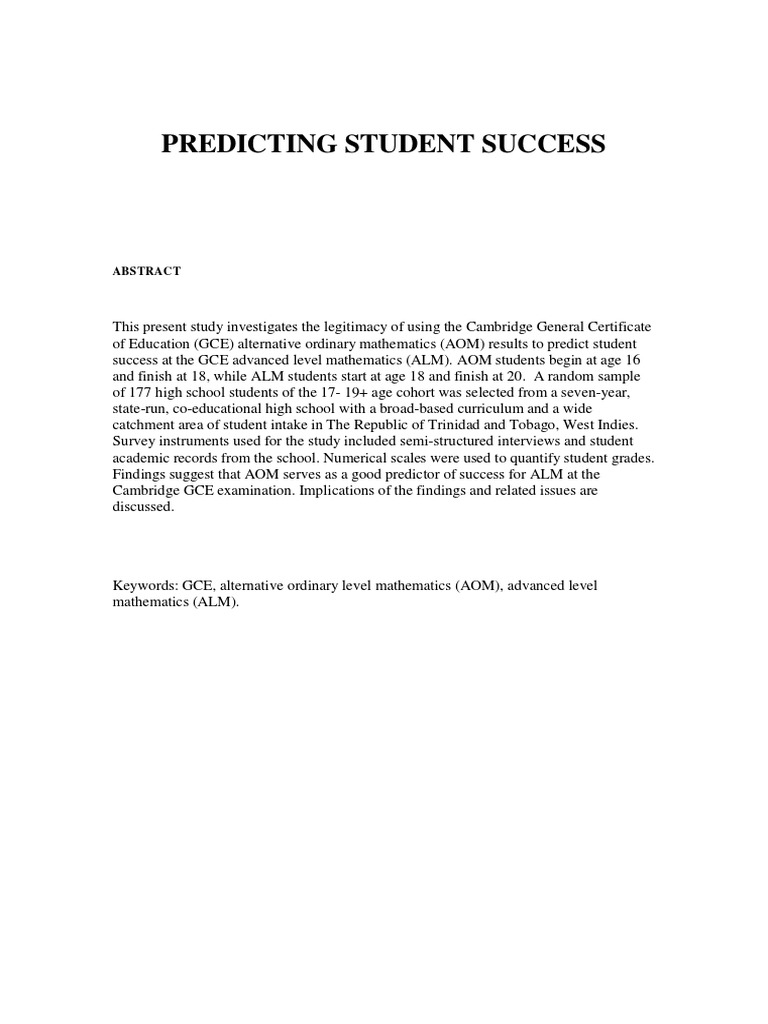 Predicting Student Success | PDF | Gce Advanced Level (United Kingdom ...
