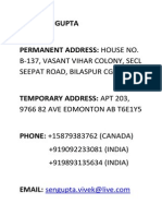 Vivek Sengupta: B-137, Vasant Vihar Colony, Secl Seepat Road, Bilaspur CG 495006