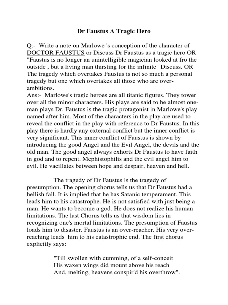 Dr Faustus a Tragic Hero Religious Belief And Doctrine Mythology