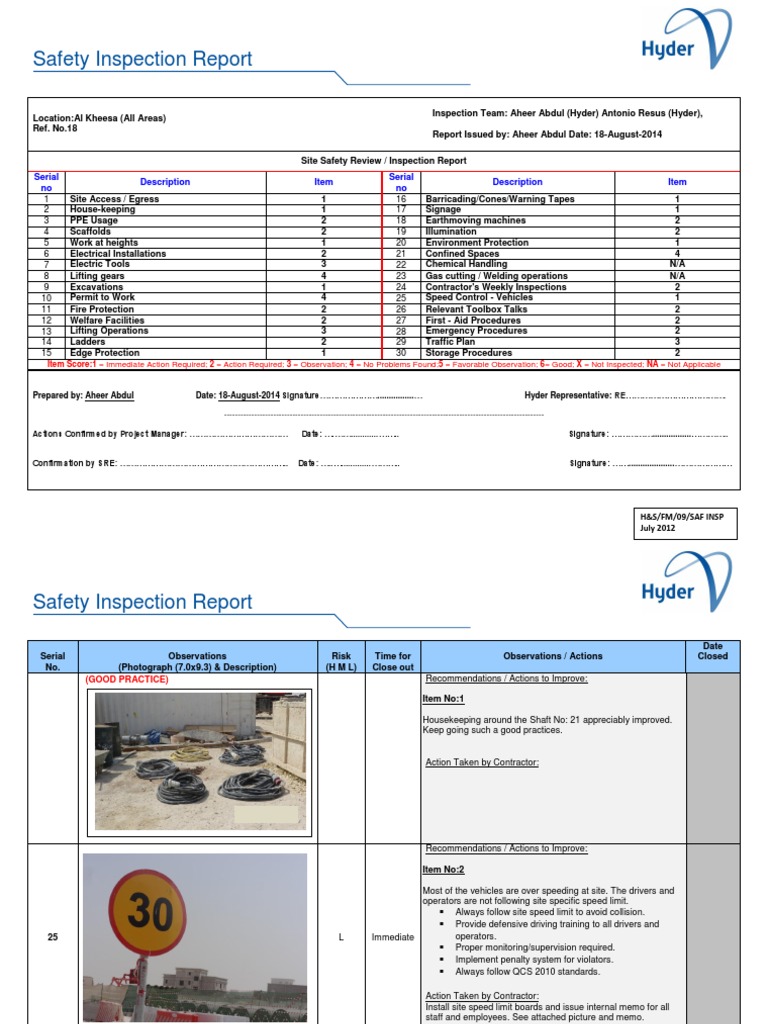 Health & Safety Inspection Report No.18. Reply | Speed ...