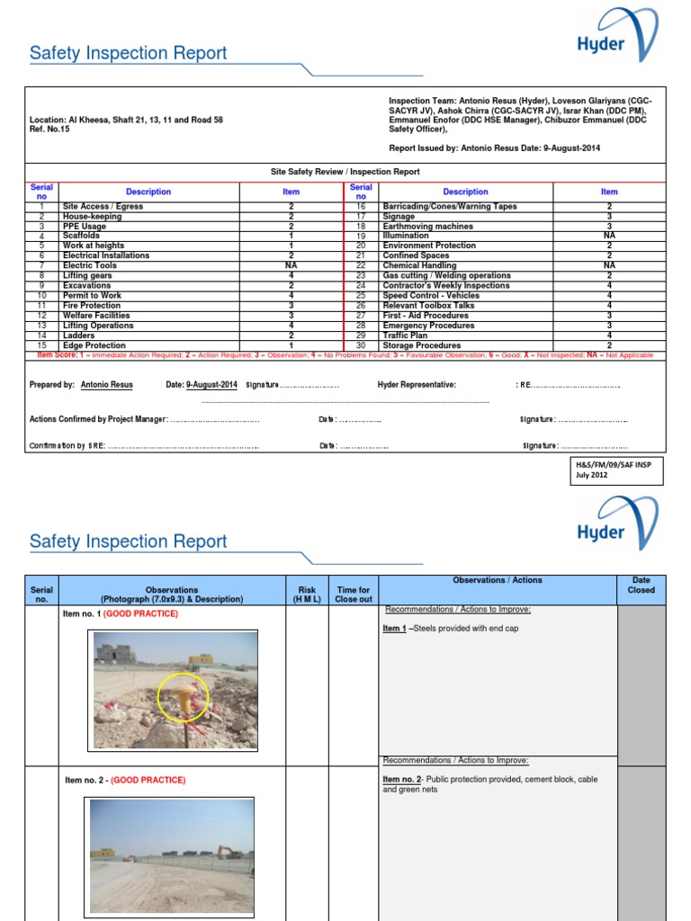 Safety Joint Inspection Report 9Reply PDF Industries Transport