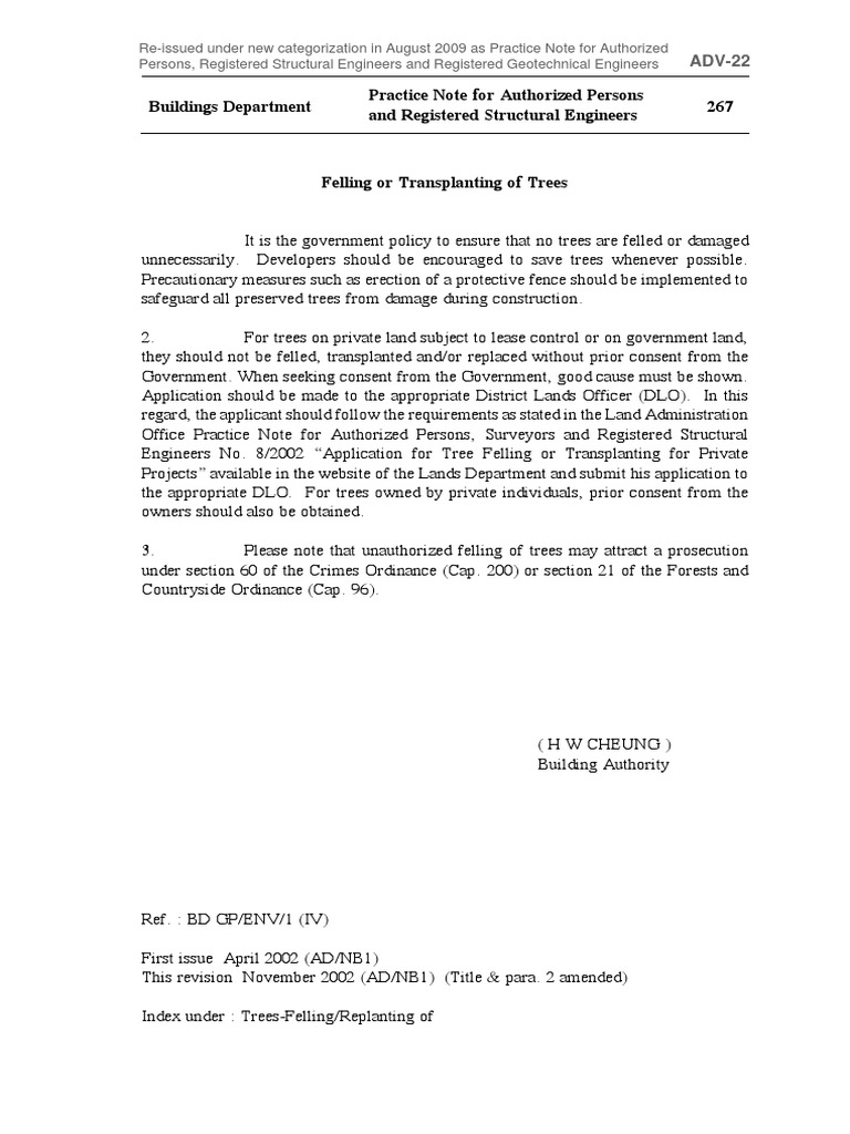 Tree Felling Guidelines for Developers | PDF | Law | Science & Mathematics