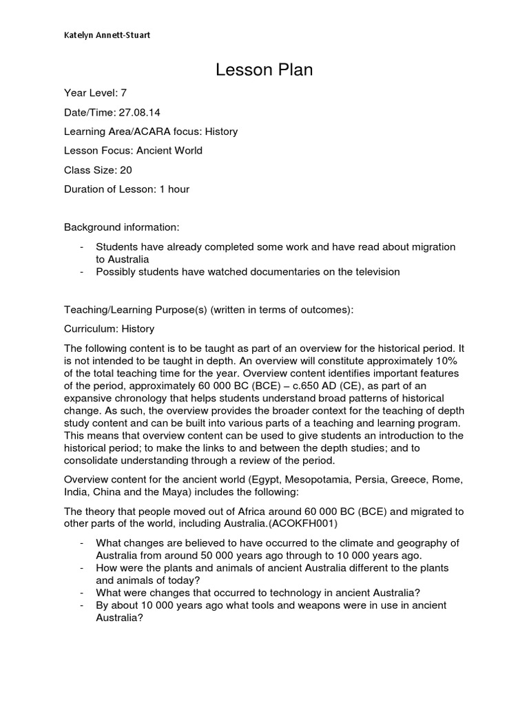Lesson Plan History Year 7 PDF Ancient History Common Era