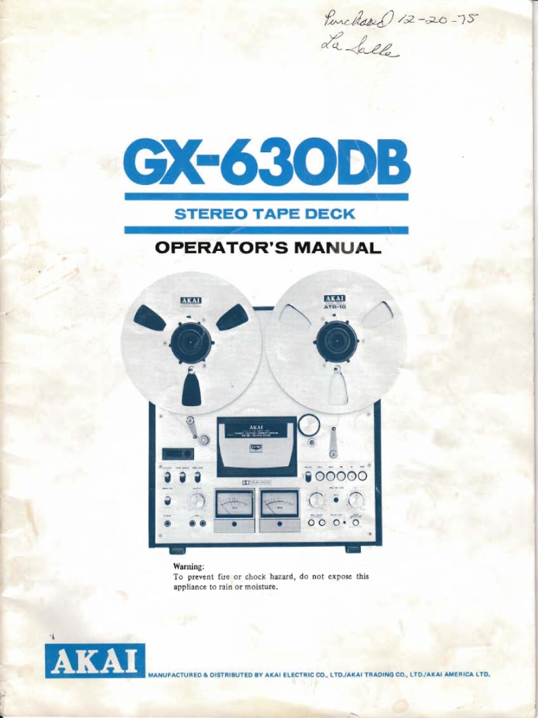 AKAI GX 630DB Stereo Tape Deck Operator S Manual | PDF | Tape