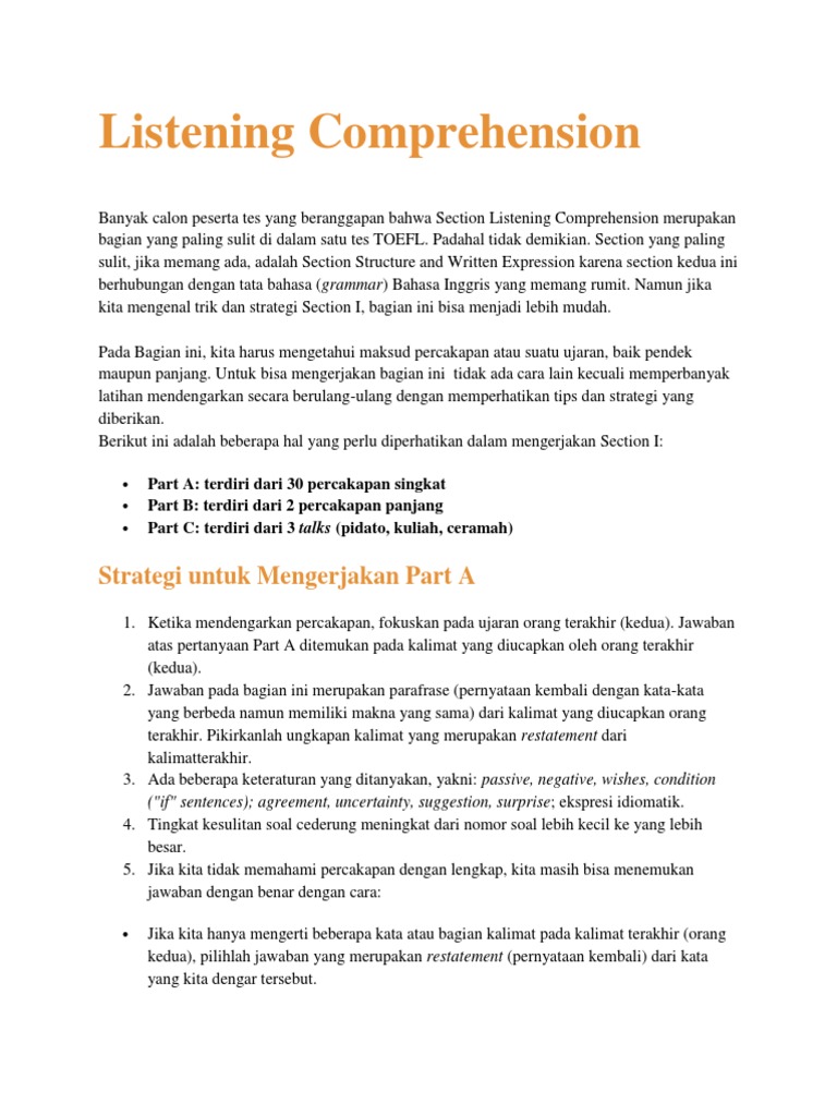 Listening Comprehension Pdf