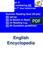 Monday, Sept. 8 HW: Finish Numbering EE "Who Am I" Due Tomorrow