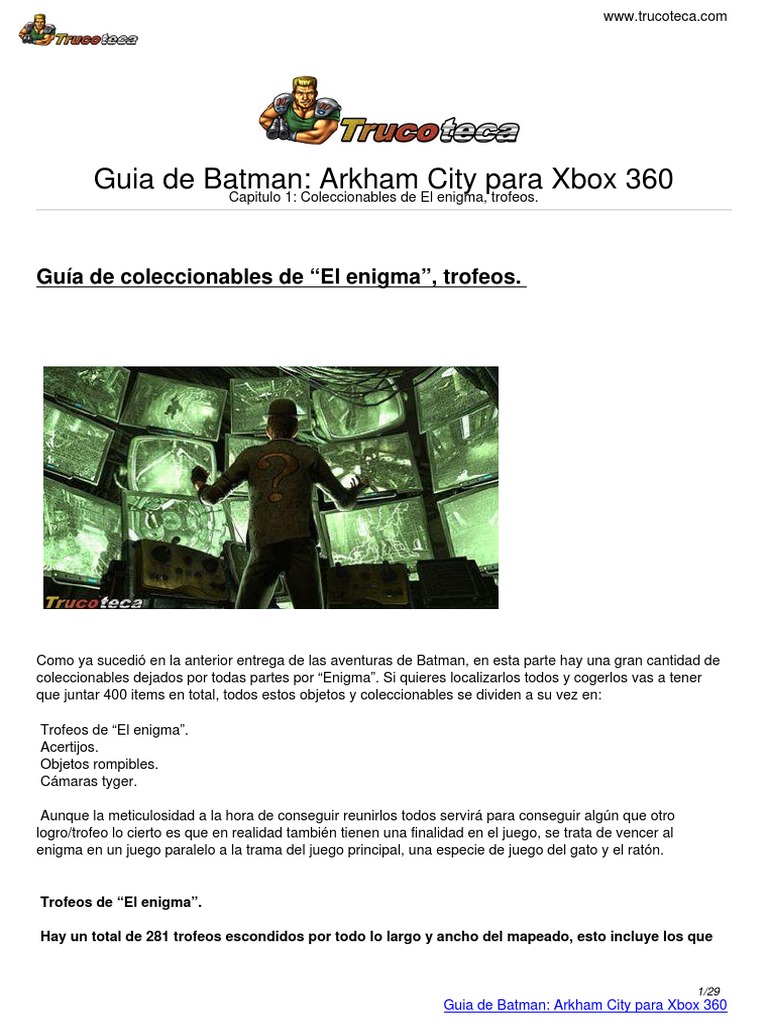 Guia Trucoteca Batman Arkham City Xbox 360 PDF | PDF | hombre murciélago |  Ocio