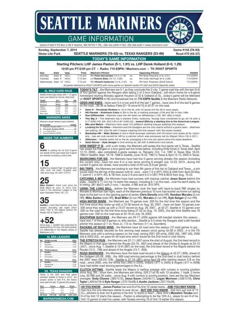 09.07.14 Game Notes PDF | PDF | Home Run | Baseball Positions