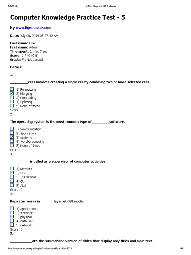 Computer Knowledge Practice Test - 5 | PDF