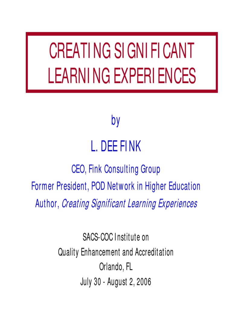 Fink's Model for Significant Learning | PDF | Higher Education | Teachers