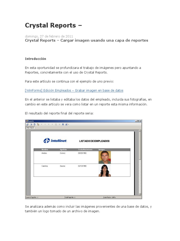 Cargar Imágenes en Crystal Reports C# | PDF | Servidor SQL de Microsoft ...