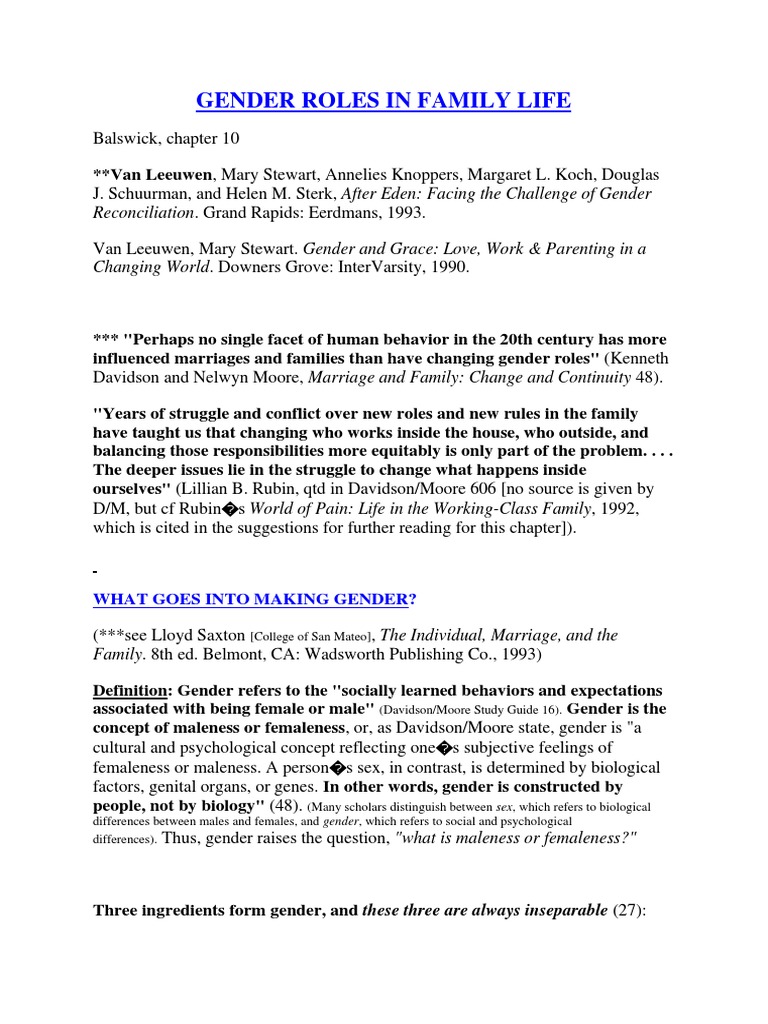 Gender Roles in Family Life | PDF | Gender Role | Sex Differences In Humans