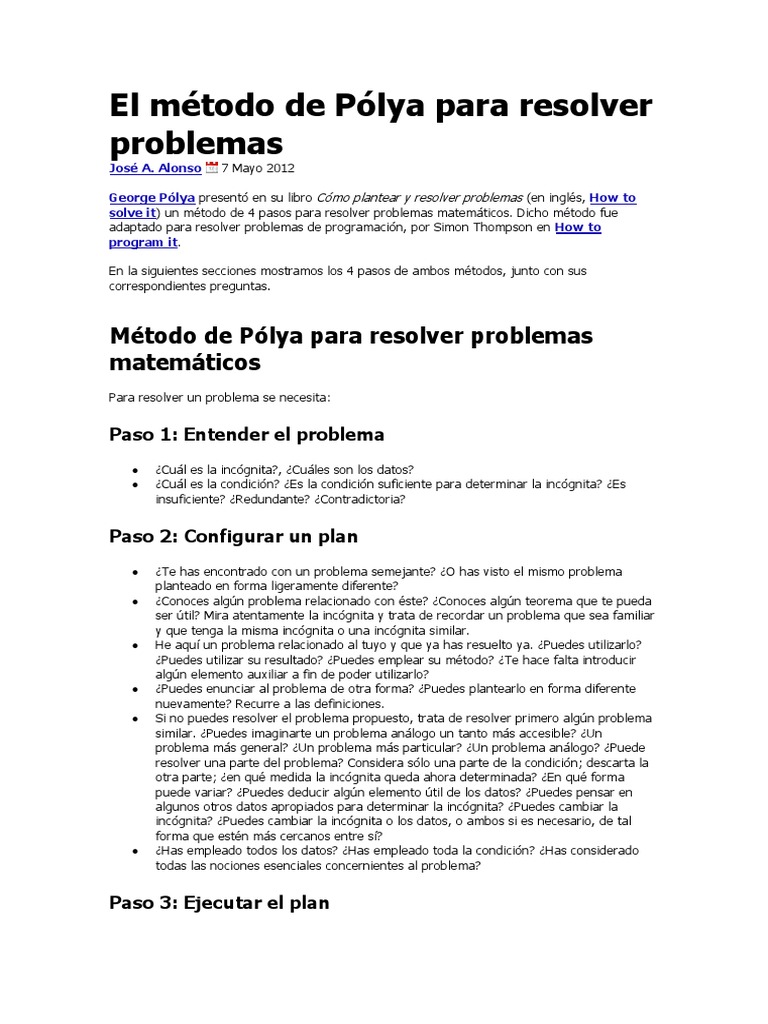 Método de Pólya: 4 pasos para resolver problemas | PDF | Método ...