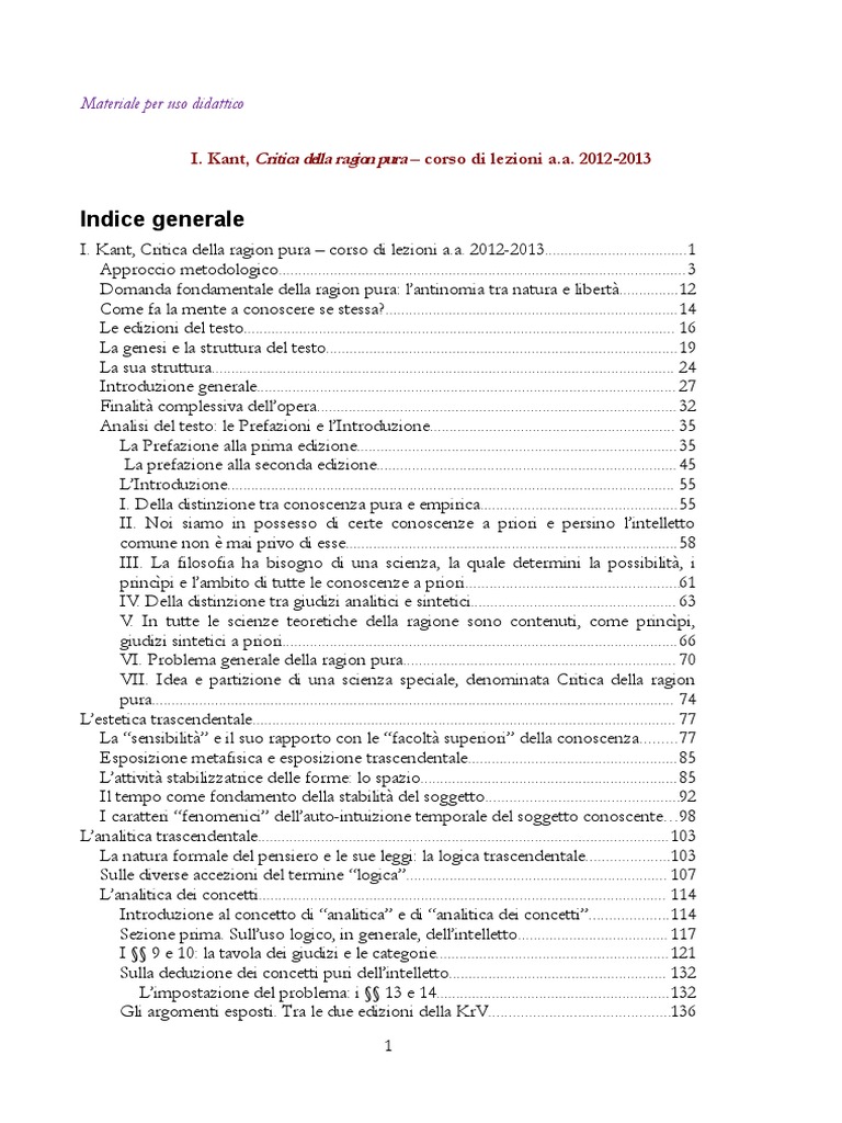 Critica Alla Ragion Pura Riassunto