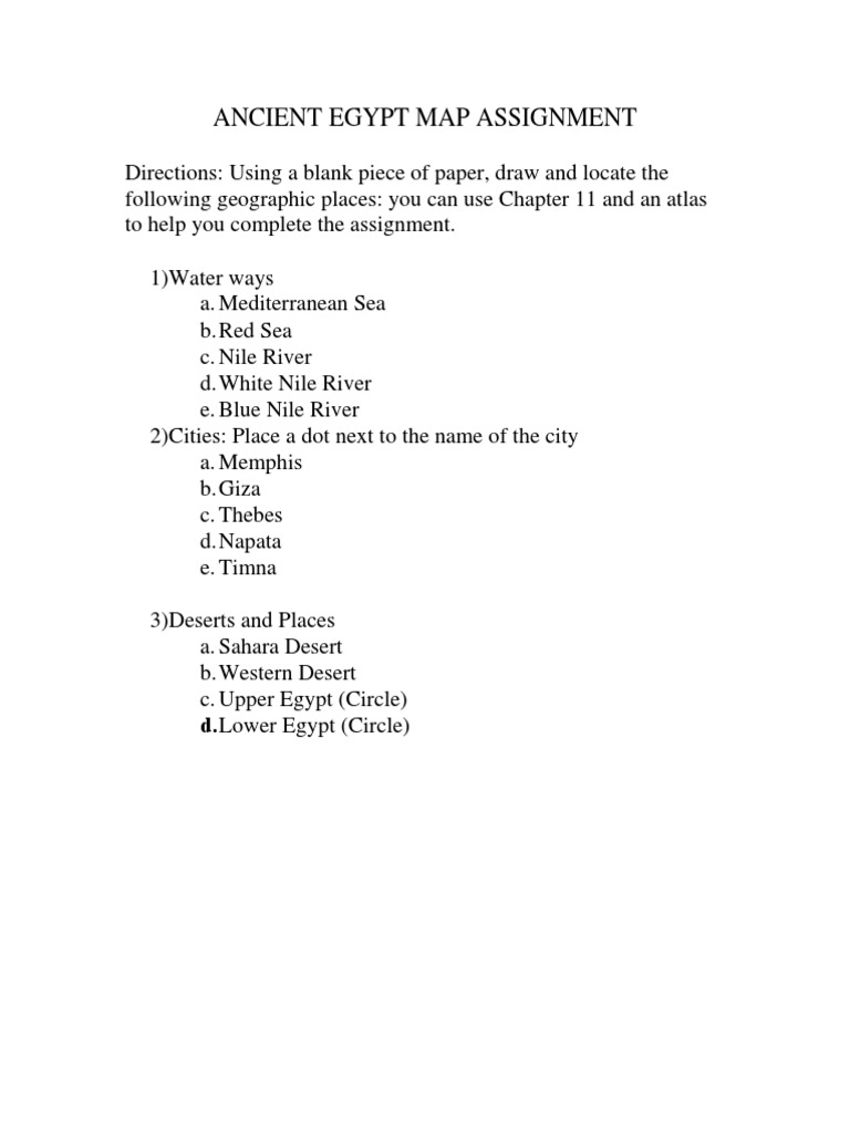Ancient Egypt Map Assignment | PDF