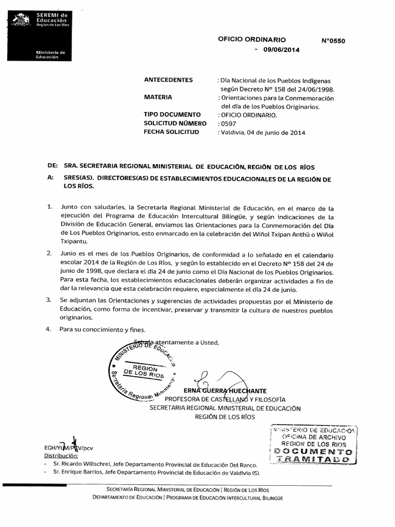 Oficio #550 Conmemoración Día de Los Pueblos Originarios | PDF ...