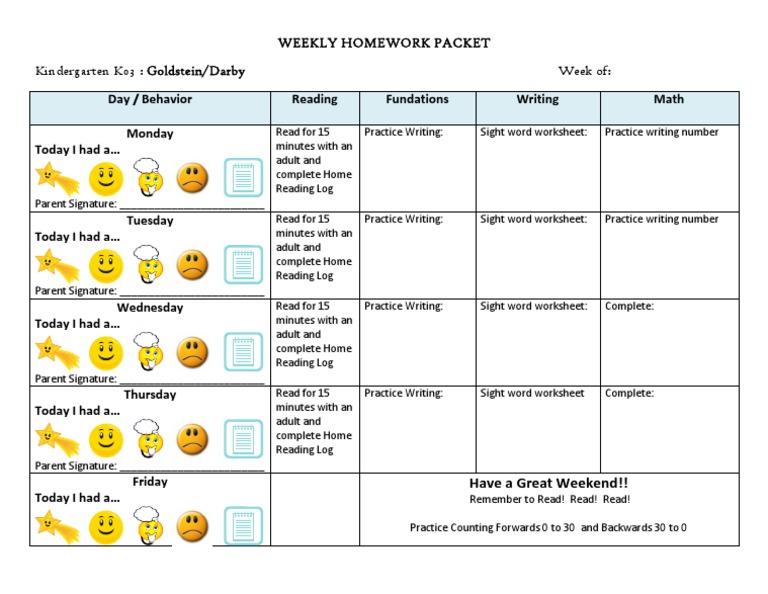 Weekly Homework Packet-1 | PDF