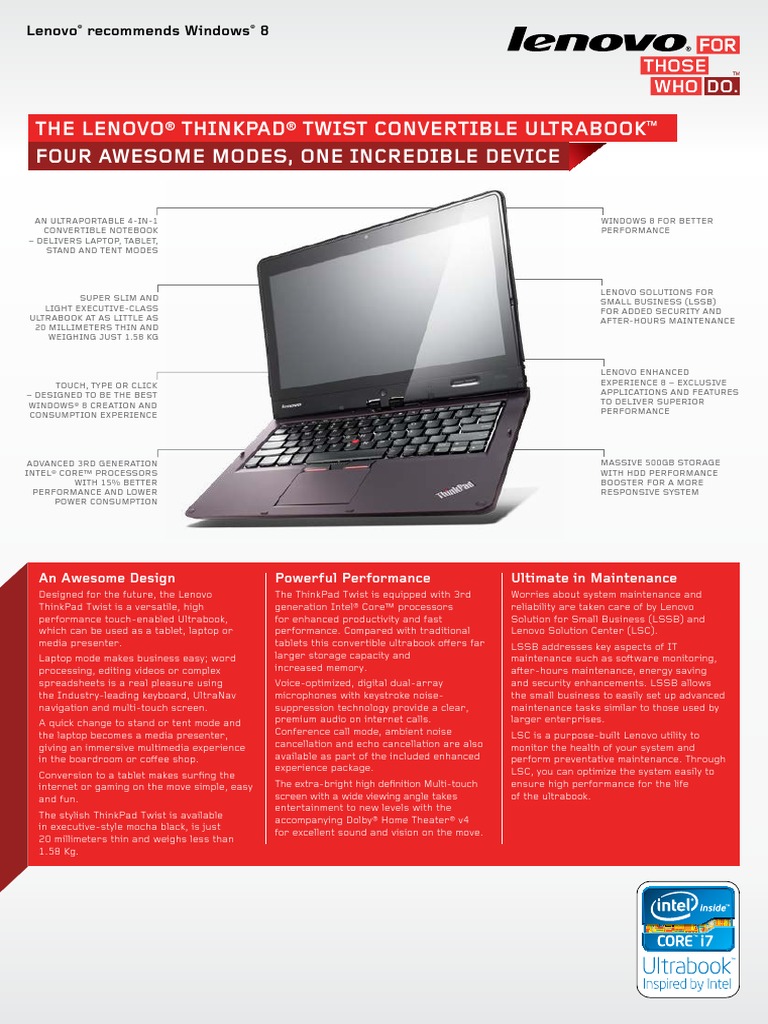 Four Awesome Modes, One Incredible Device The Lenovo® Thinkpad® Twist ...