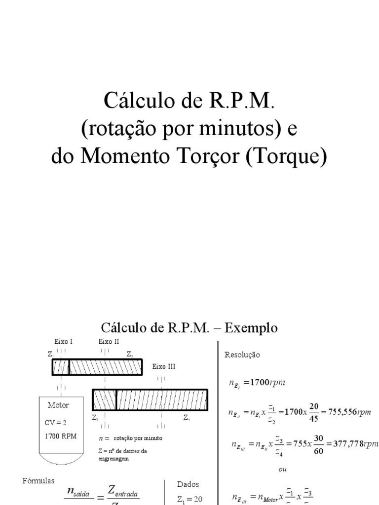 Cálculo de RPM e Torque em Motores | PDF | Taxas temporais | Unidades ...