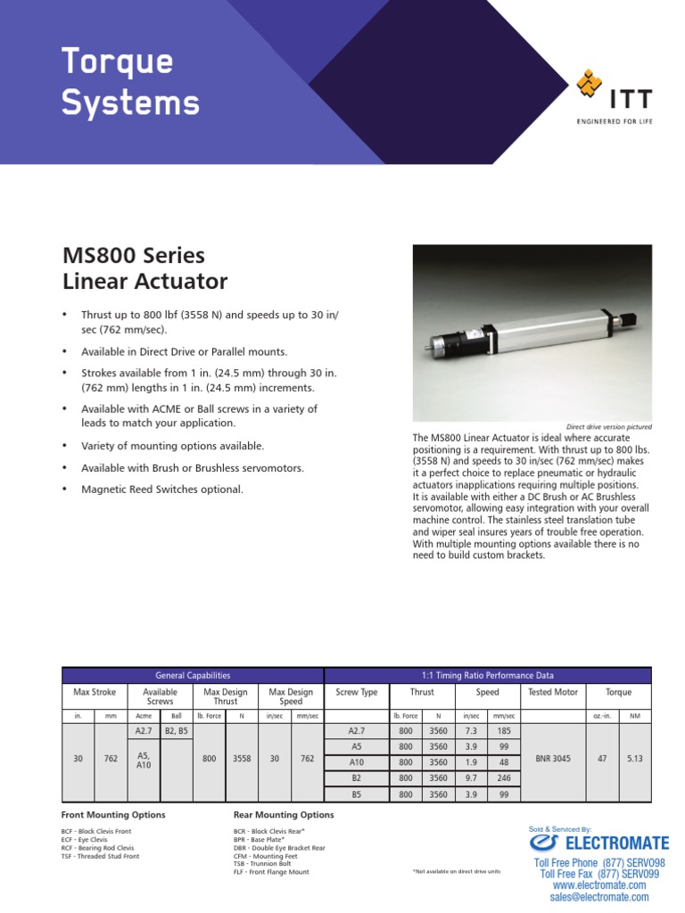 Torque Systems Ms800 Specsheet | PDF | Actuator | Components