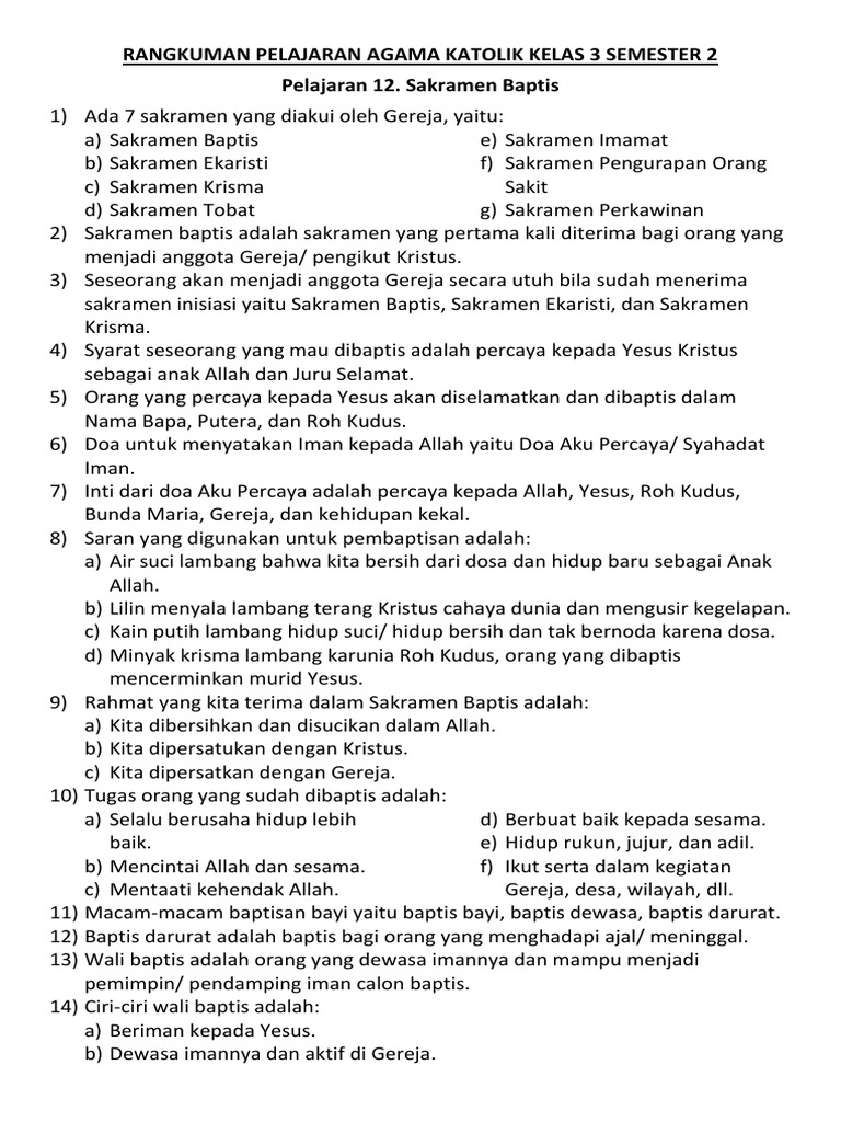 Soal Uas Agama Katolik Kls 4 Sd Semester 2 Materi Soal