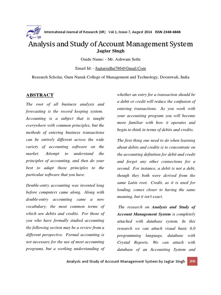 Analysis and Study of Account Management System by Jagtar Singh | PDF ...