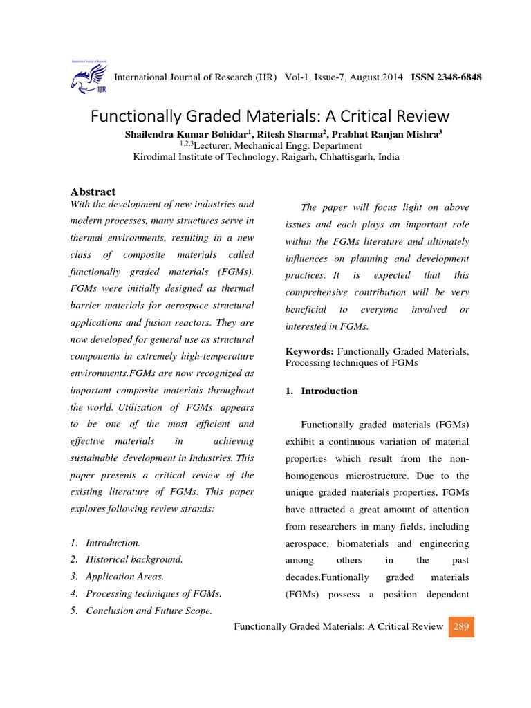 Functionally Graded Materials - A Critical Review | PDF | Ceramics ...