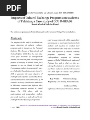 Impacts of Cultural Exchange Programs on Students of Pakistan; A Case Study of GCU U-GRADS by Komal Afzaal & Maleeha Kiyani