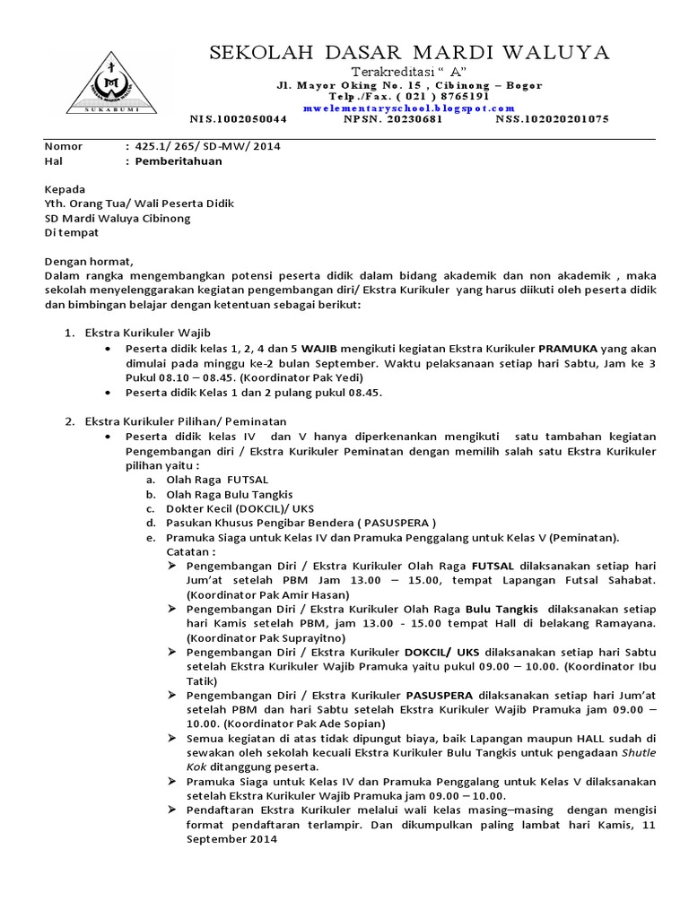 Proposal Kegiatan Ekstrakurikuler Sekolah Doc Revisi Id