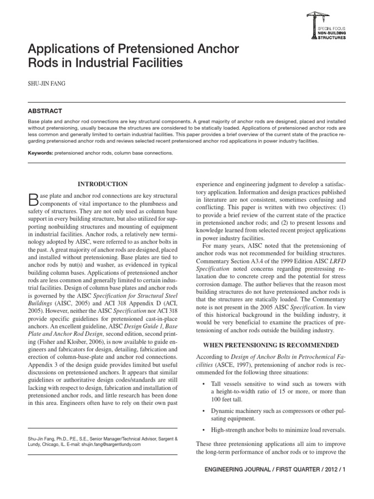 Applications of Pretensioned Anchor Rods in Industrial Facilities PDF