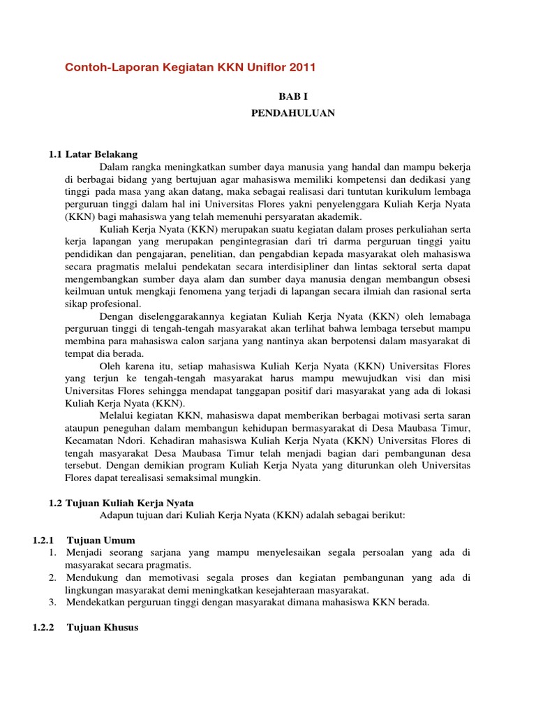 Contoh Laporan Kegiatan Kkn Uniflor 2011 Bab I Pendahuluan