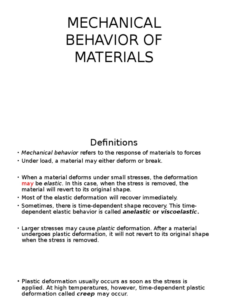 Mechanical Behavior of Materials Explained | PDF | Deformation ...