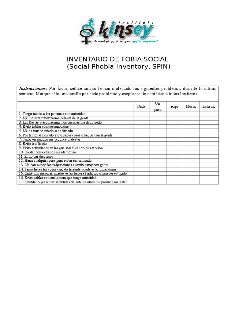 Inventario de Fobia Social (Spin) | PDF