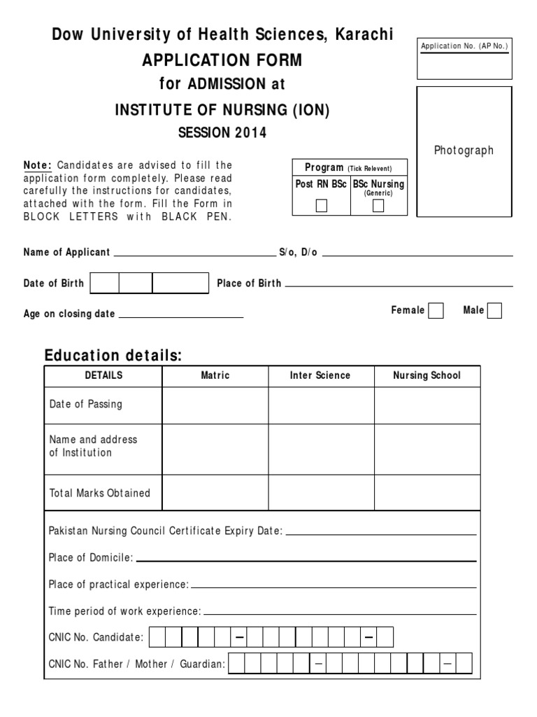 Dow University Nursing Admission Form 2025 | PDF | Nursing | Wellness