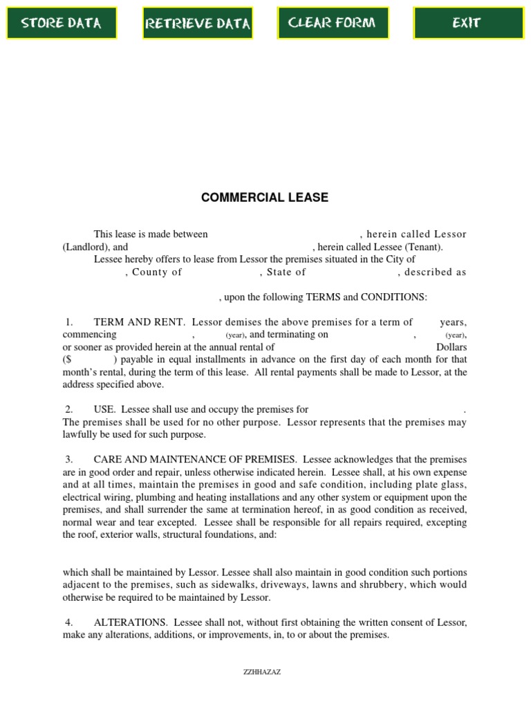 Commercial Lease (year) (year) Lease Leasehold Estate