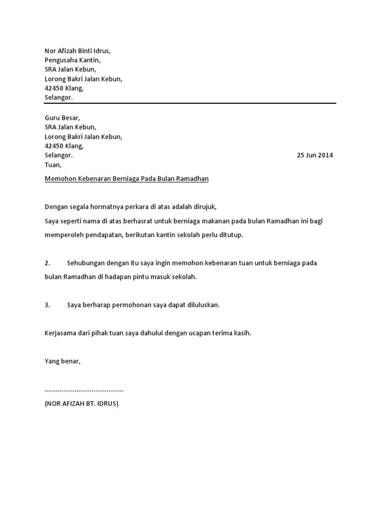 Surat Mohon Berniaga Pdf