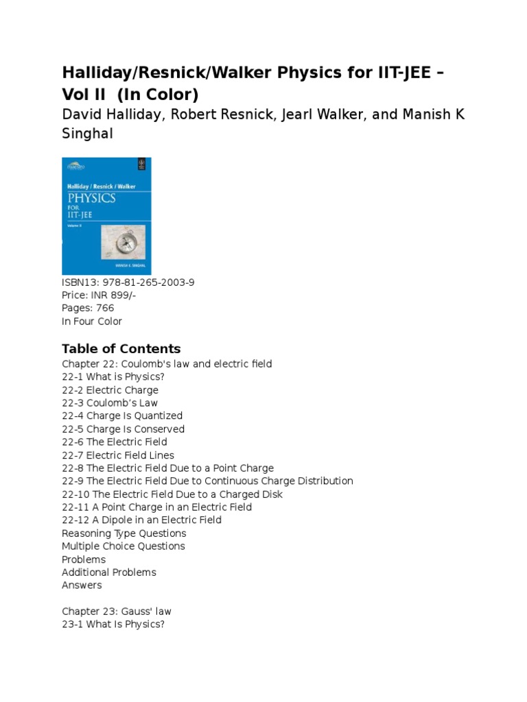 Table of Contents and Overview of Key Concepts Covered in Halliday