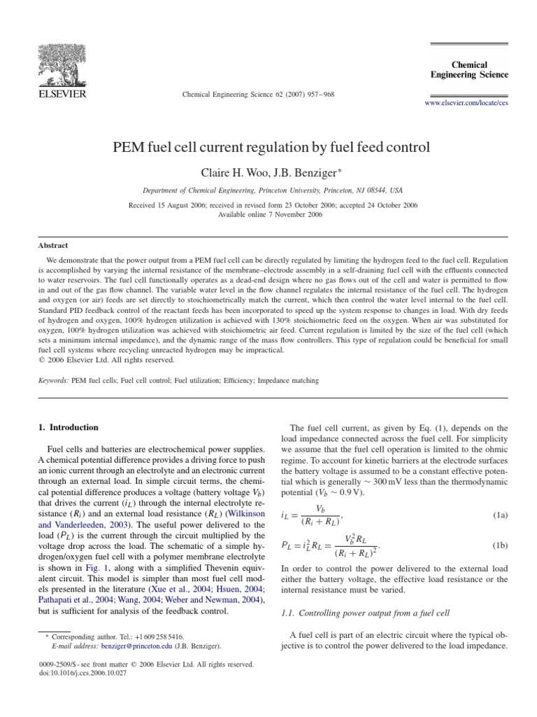 PEM Fuel Cell Current Regulation by Fuel Feed Control Claire H. Woo, J