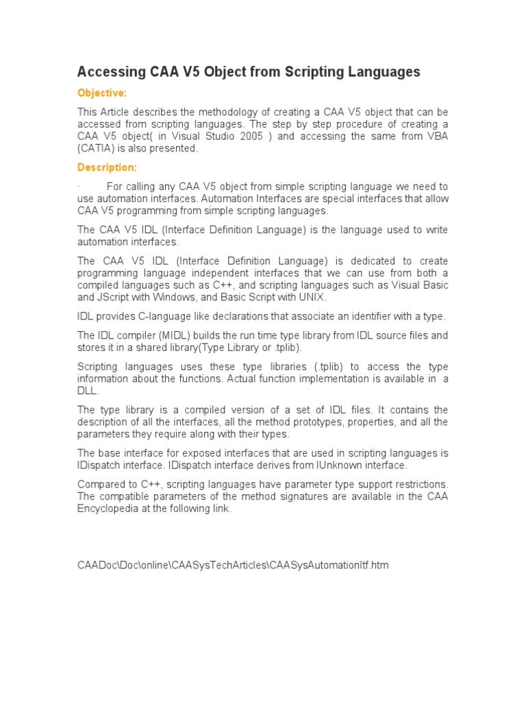 Accessing CAA V5 Object From Scripting Languages | PDF | Scripting ...