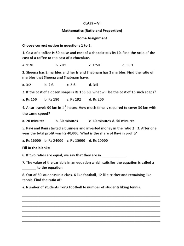 Ratio N Proportion Set 2 Class 6 | PDF, image size:768x1024