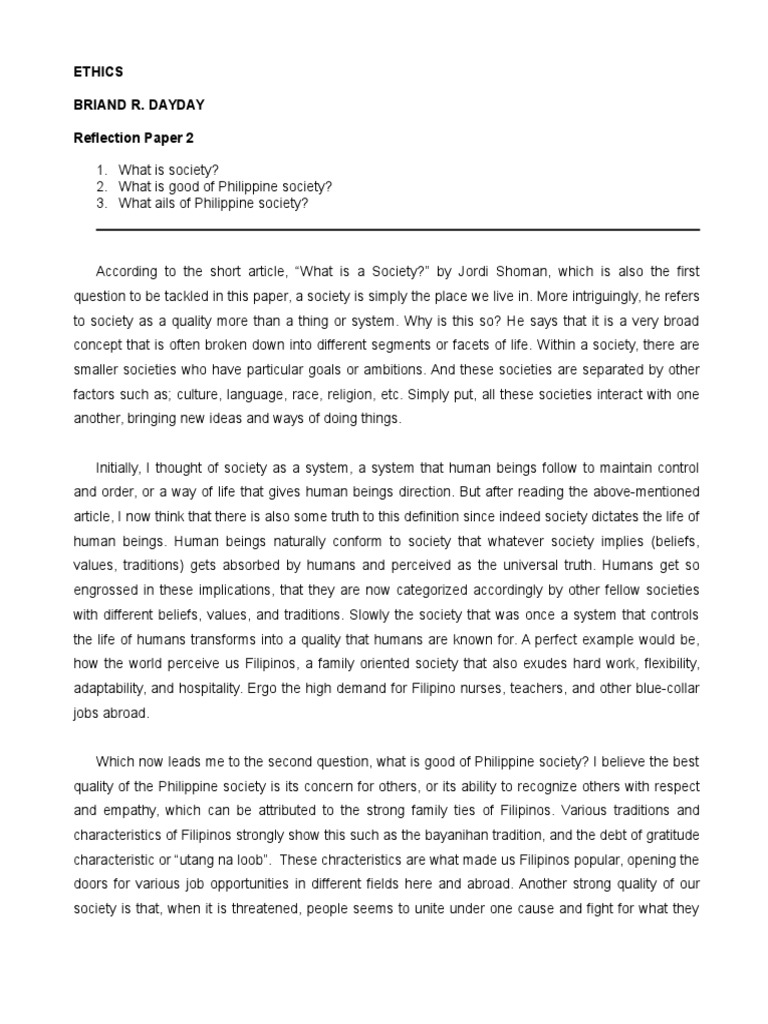philosophical reflection essay example