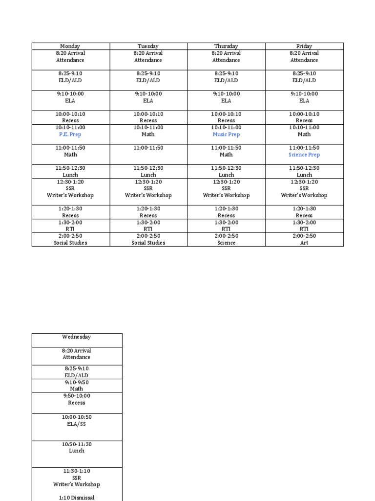 Room 33 Daily Schedule 1 | PDF