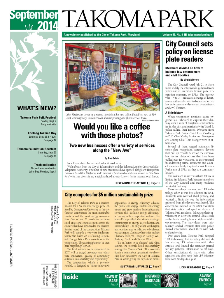 Takoma Park Newsletter September 2014 PDF Community Development