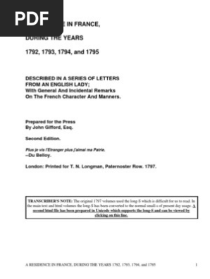 A Residence In France During The Years 1792 1793 1794 And 1795 Maximilien Robespierre France