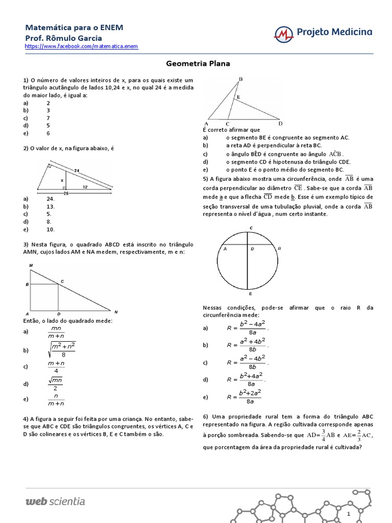 Exercícios de Geometria Plana ENEM | PDF | Triângulo | Geometria Euclidiana